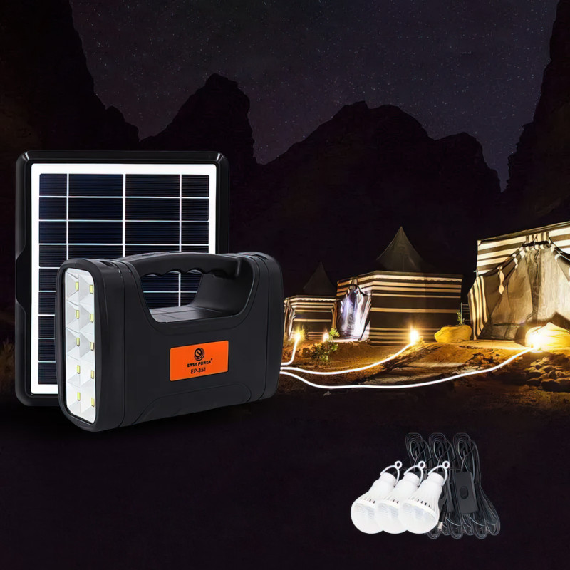Портативна сонячна система EasyPower EP-351, 2400 мА/год, з функцією повербанк і виносними лампочками фото - 5