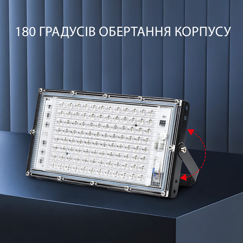 Прожектор LED LIGHT 220V 150W | 6500K, IP65, холодний білий, 120 діодів, настінне кріплення, ручка та петля фото - 8