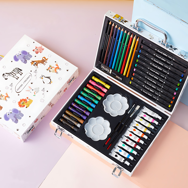 Набор для творчества и рисования 001 в алюминиевом чемодане, 68 предметов, кейс-мольберт 30&times;25&times;2,5 см, художественный набор фото - 3