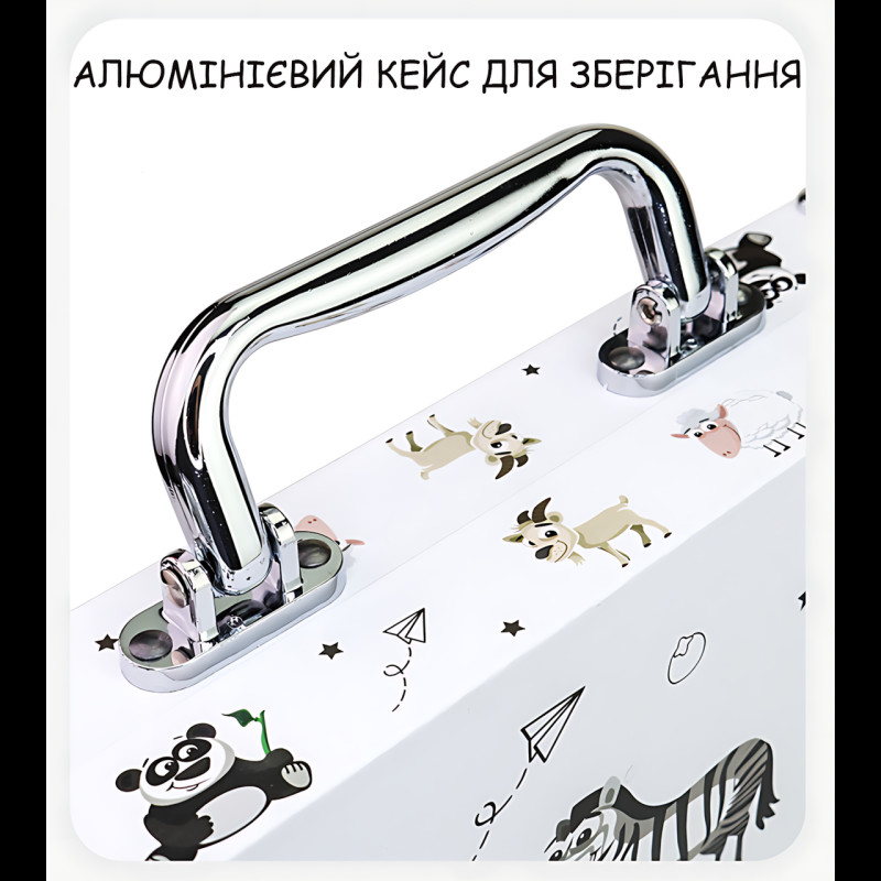 Набор для творчества и рисования 001 в алюминиевом чемодане, 68 предметов, кейс-мольберт 30&times;25&times;2,5 см, художественный набор фото - 2