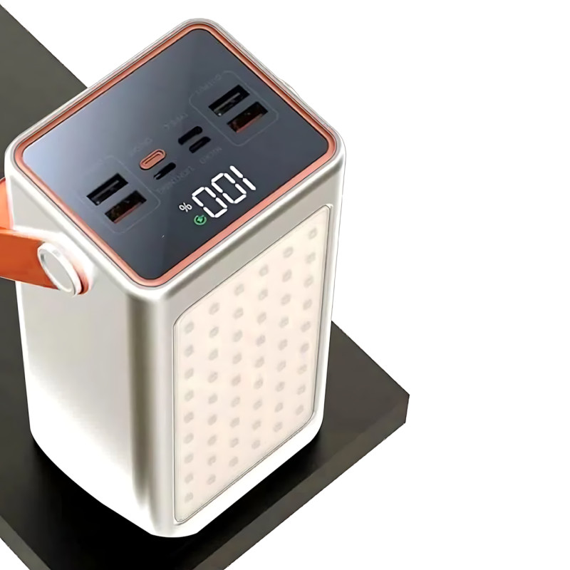 Power Bank 100 000 MAH, портативное зарядное YM-655 с быстрой зарядкой, 4 USB и ярким фонарем, белый фото - 4