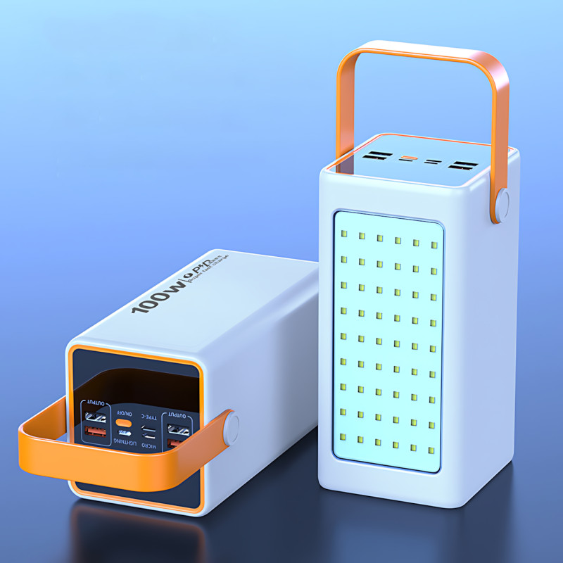 Power Bank 100 000 MAH, портативное зарядное YM-655 с быстрой зарядкой, 4 USB и ярким фонарем, белый фото - 9