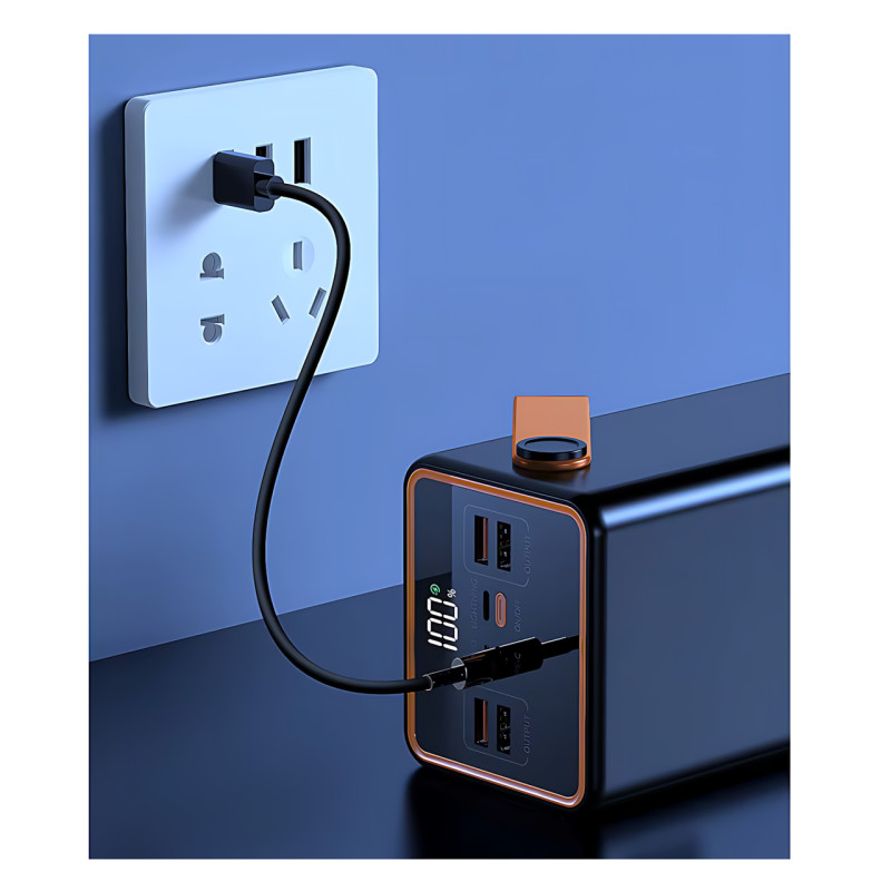 Power Bank 100 000 MAH, портативное зарядное YM-655 с быстрой зарядкой, 4 USB и ярким фонарем, белый фото - 8