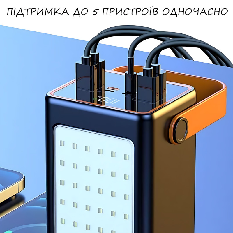 Power Bank 100 000 MAH, портативное зарядное YM-655 с быстрой зарядкой, 4 USB и ярким фонарем, белый фото - 6