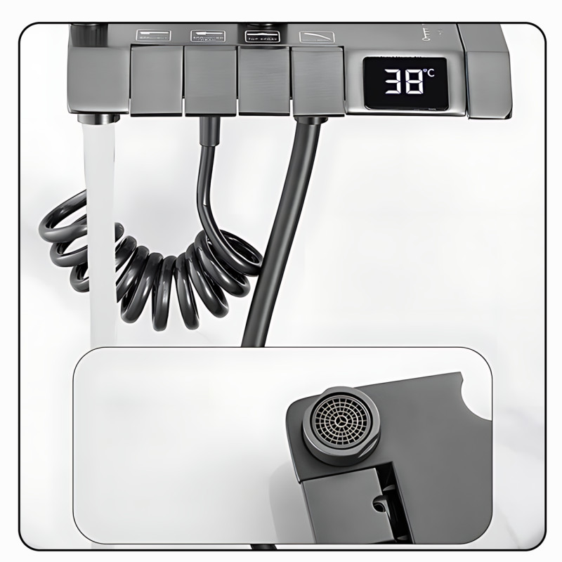 Душевая система с тропическим душем, цифровым дисплеем, термостатом, 4 режимами, латунный корпус, верхняя+ручная лейки+гигдродуш фото - 3