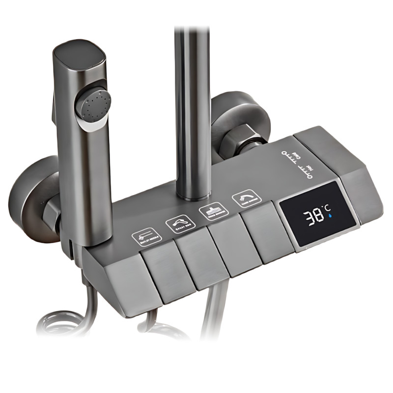 Душевая система с тропическим душем, цифровым дисплеем, термостатом, 4 режимами, латунный корпус, верхняя+ручная лейки+гигдродуш фото - 2