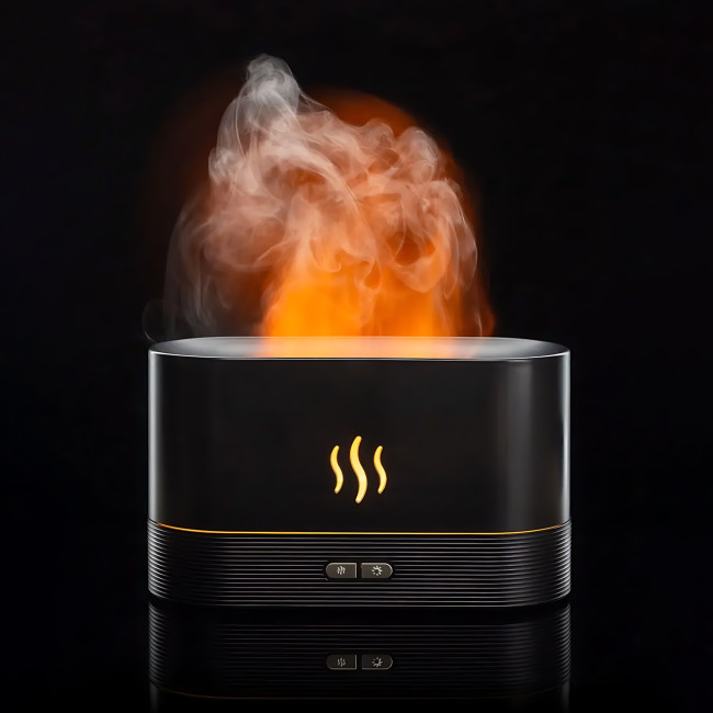 Увлажнитель воздуха с эффектом пламени Flame Aroma Diffuser 180 мл, ультразвуковой аромадифузор-камин, RGB-подсветка, ночник, USB