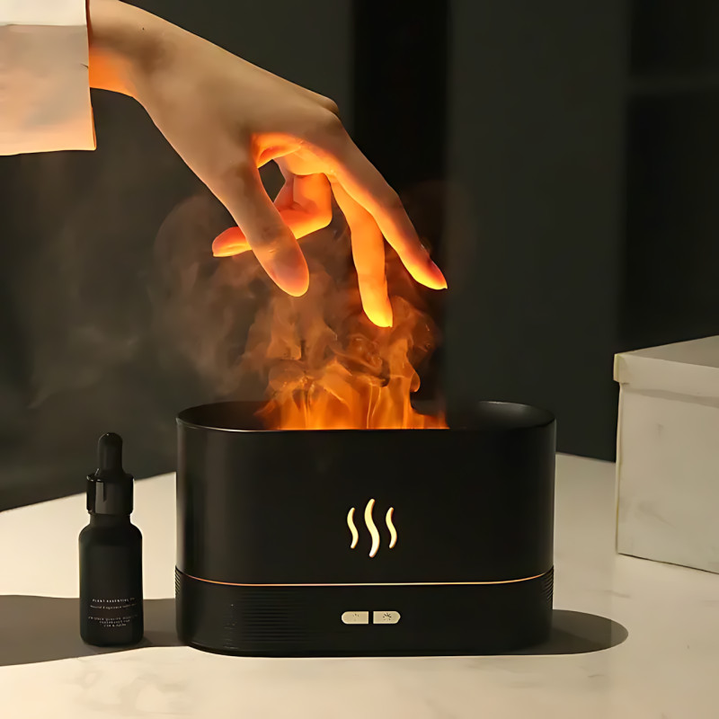 Увлажнитель воздуха с эффектом пламени Flame Aroma Diffuser 180 мл, ультразвуковой аромадифузор-камин, RGB-подсветка, ночник, USB фото - 10