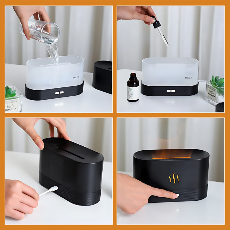 Увлажнитель воздуха с эффектом пламени Flame Aroma Diffuser 180 мл, ультразвуковой аромадифузор-камин, RGB-подсветка, ночник, USB фото - 7