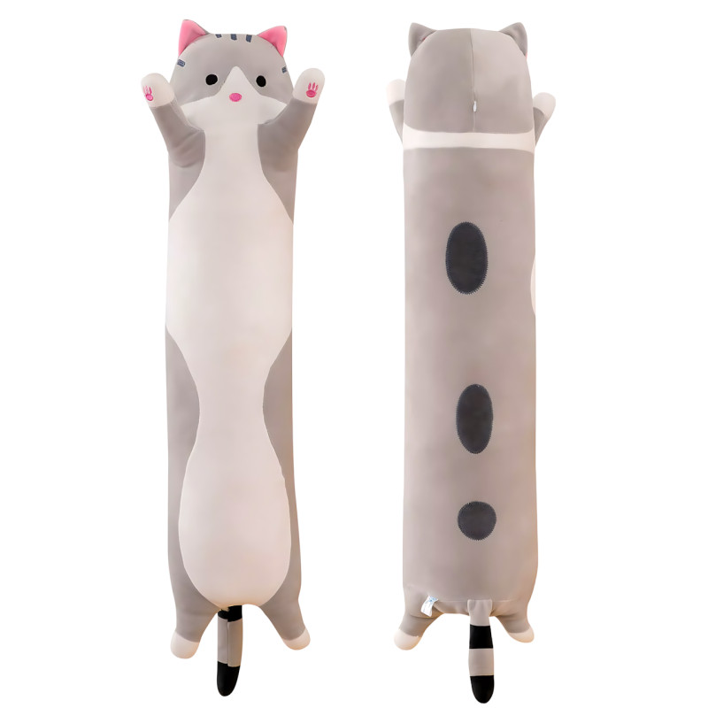 Игрушка подушка Кот Батон, плюшевая антистресс обнимашка DOLL 1498 на молнии, серый/рыжий 50 фото - 2