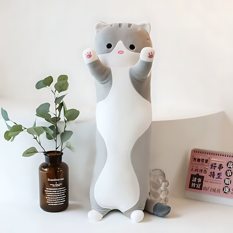 Игрушка подушка Кот Батон, плюшевая антистресс обнимашка DOLL 1498 на молнии, серый/рыжий 50 фото - 7