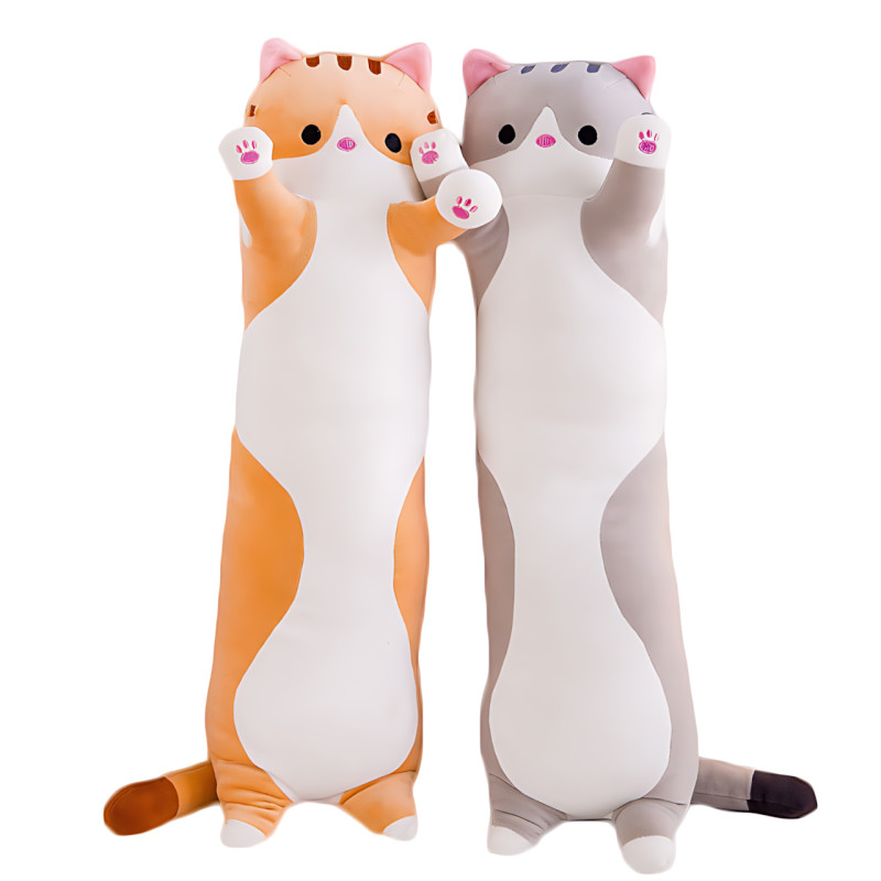 Игрушка подушка Кот Батон, плюшевая антистресс обнимашка DOLL 1498 на молнии, серый/рыжий 50 фото - 4
