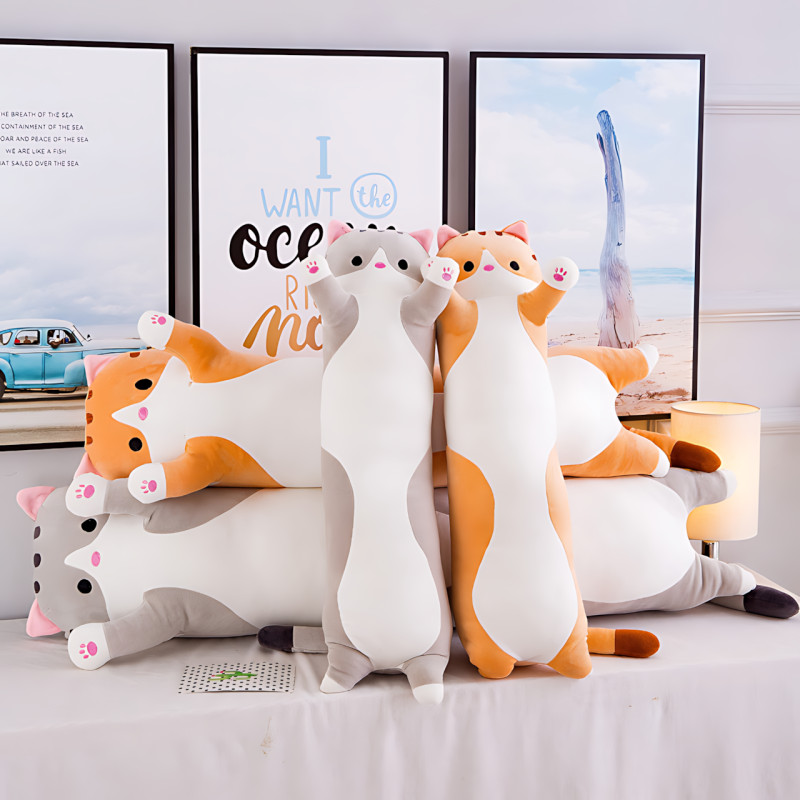 Игрушка подушка Кот Батон, плюшевая антистресс обнимашка DOLL 1498 на молнии, серый/рыжий 50 фото - 9