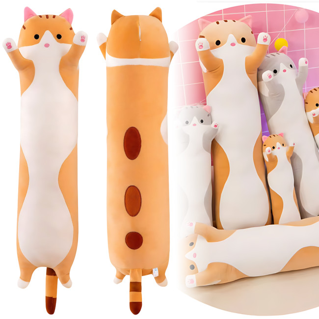 Игрушка подушка Кот Батон, плюшевая антистресс обнимашка DOLL 1498 на молнии, серый/рыжий 50