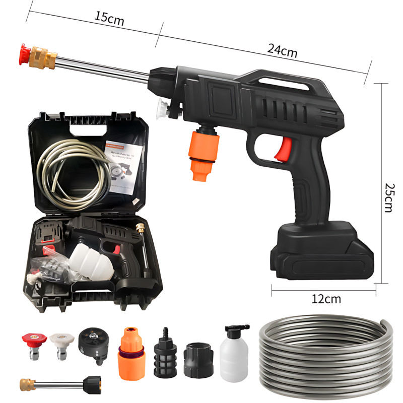Универсальная мойка Water Gun, аккумуляторная мини-мойка высокого давления, 2 АКБ в комплекте, 3.5 бар, черный фото - 10