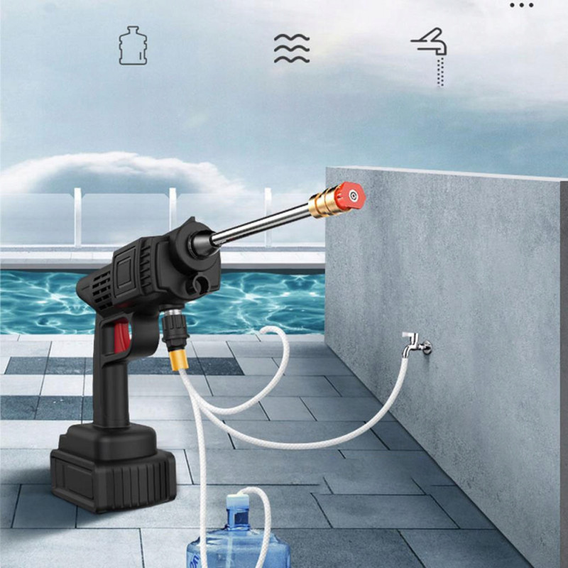 Универсальная мойка Water Gun, аккумуляторная мини-мойка высокого давления, 2 АКБ в комплекте, 3.5 бар, черный фото - 7
