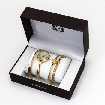 Подарунковий набір для жінок наручний годинник + 3 браслети Anne Klein GOLD в красивій упаковці!