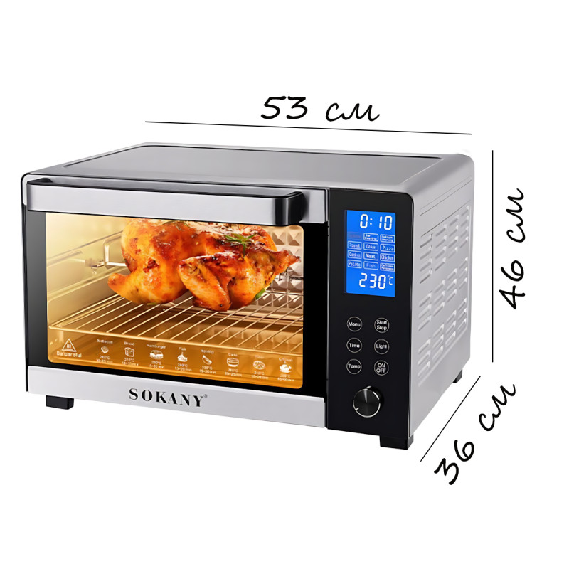 Электрическая настольная духовка Sokany SK-10009, 35 л, 1500 Вт, конвекция, гриль, таймер, белый фото - 6