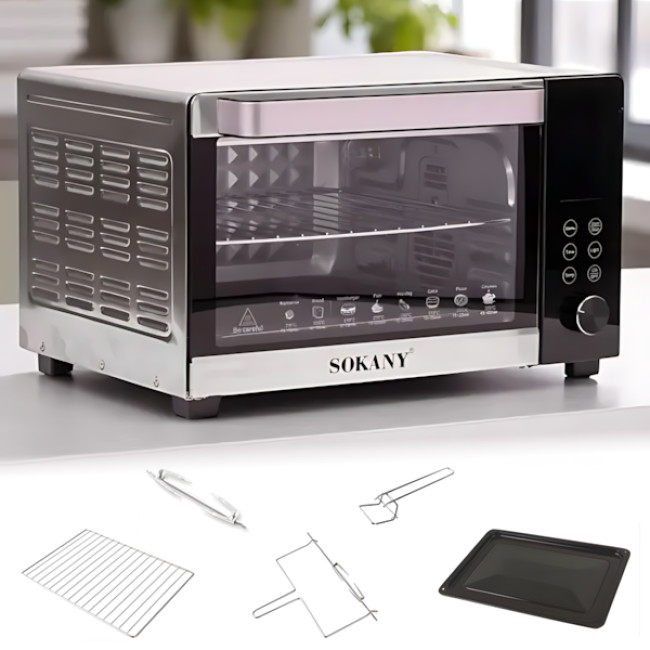 Электрическая настольная духовка Sokany SK-10009, 35 л, 1500 Вт, конвекция, гриль, таймер, белый