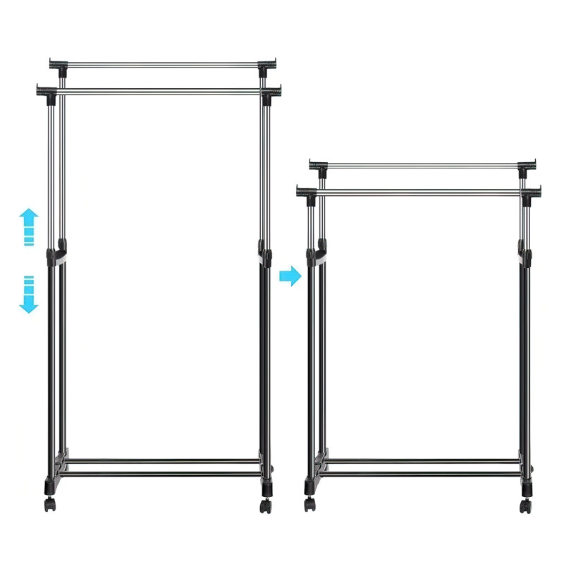 Стойка-вешалка для одежды и обуви Double Pole Clothes Horse с регулировкой высоты, с алюминия, на 2 стойки фото - 4