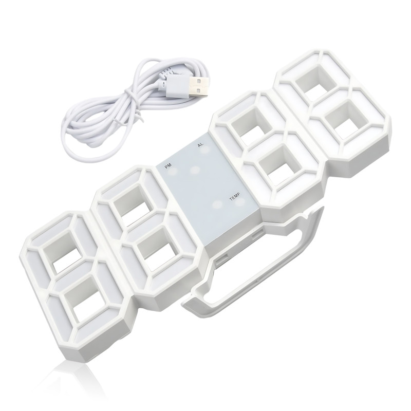 Электронные настольные часы LY-1089 (VST-883) с белой LED-подсветкой, термометром и будильником фото - 4
