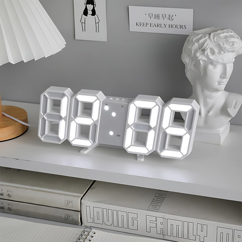Электронные настольные часы LY-1089 (VST-883) с белой LED-подсветкой, термометром и будильником фото - 9