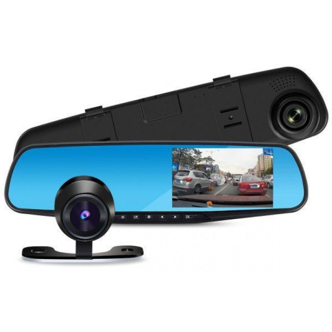 Автомобильный видео регистратор зеркало DVR 138W с двумя камерами DVR 4,3 дюйма фото - 1