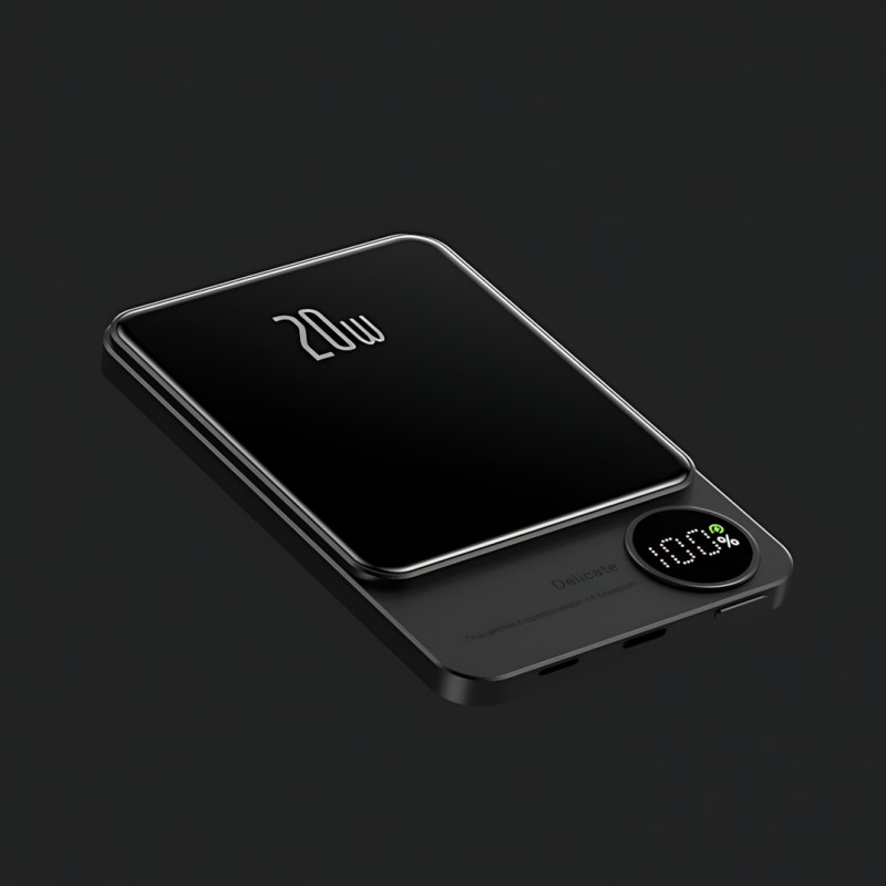 Power Bank Q9 MagSafe 5000 mAh 20W с беспроводной зарядкой Qi 15W, PD Type-C, дисплей, ультратонкий 12 мм, магнитный павербанк фото - 9