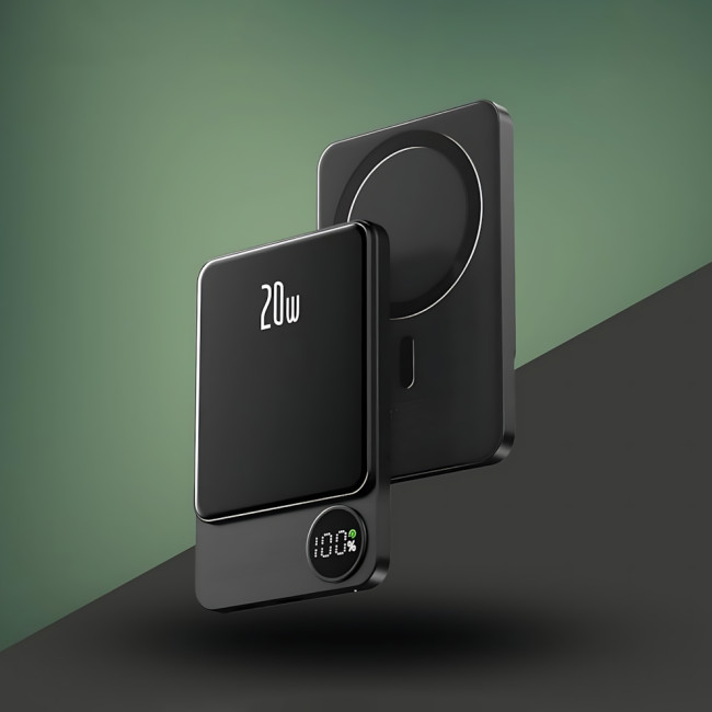 Power Bank Q9 MagSafe 5000 mAh 20W с беспроводной зарядкой Qi 15W, PD Type-C, дисплей, ультратонкий 12 мм, магнитный павербанк