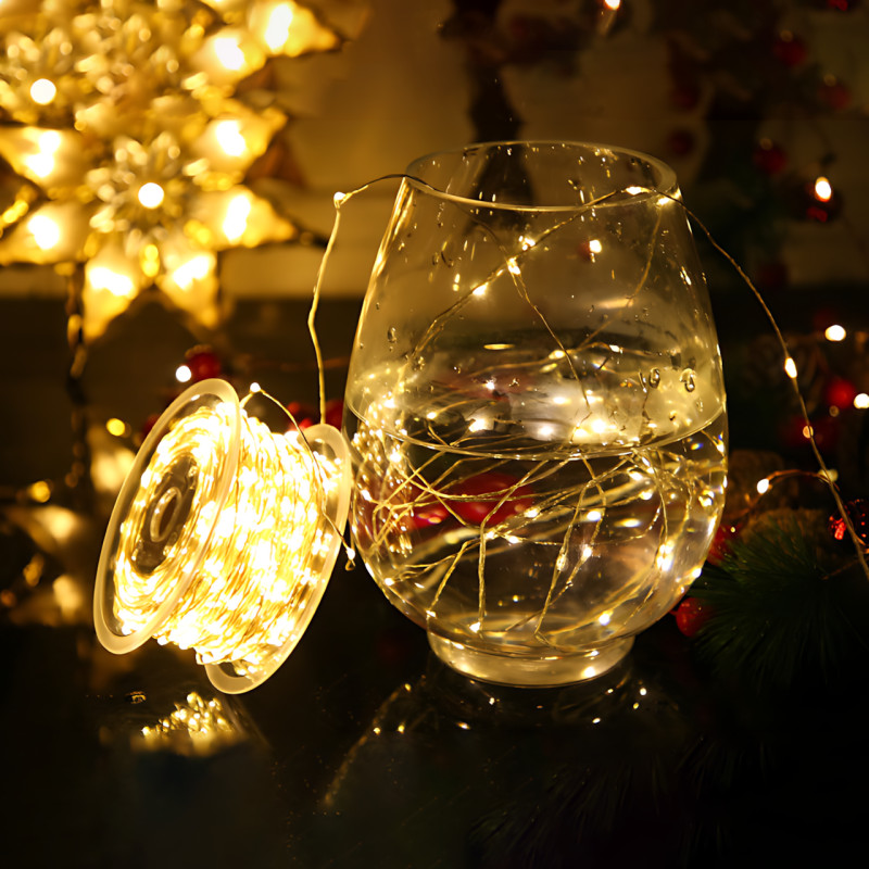 Светодиодная гирлянда-нить, 200 LED, теплый желтый цвет, прозрачный провод, от сети 220В, с пультом ДУ, для дома/улиц, 50 метров фото - 9