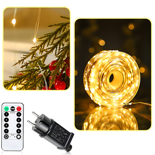 Светодиодная гирлянда-нить, 200 LED, теплый желтый цвет, прозрачный провод, от сети 220В, с пультом ДУ, для дома/улиц, 50 метров