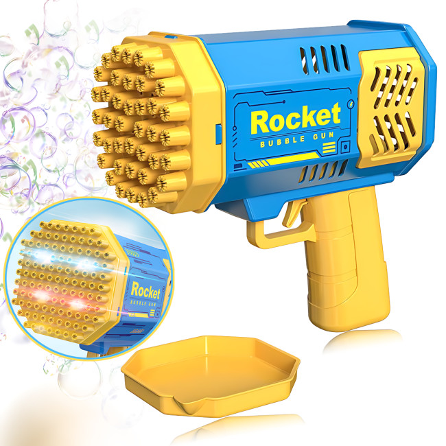 Машина для мильних бульбашок Rocket MA517, 69 отворів, підсвітка, вентилятор, акумуляторна, ABS пластик