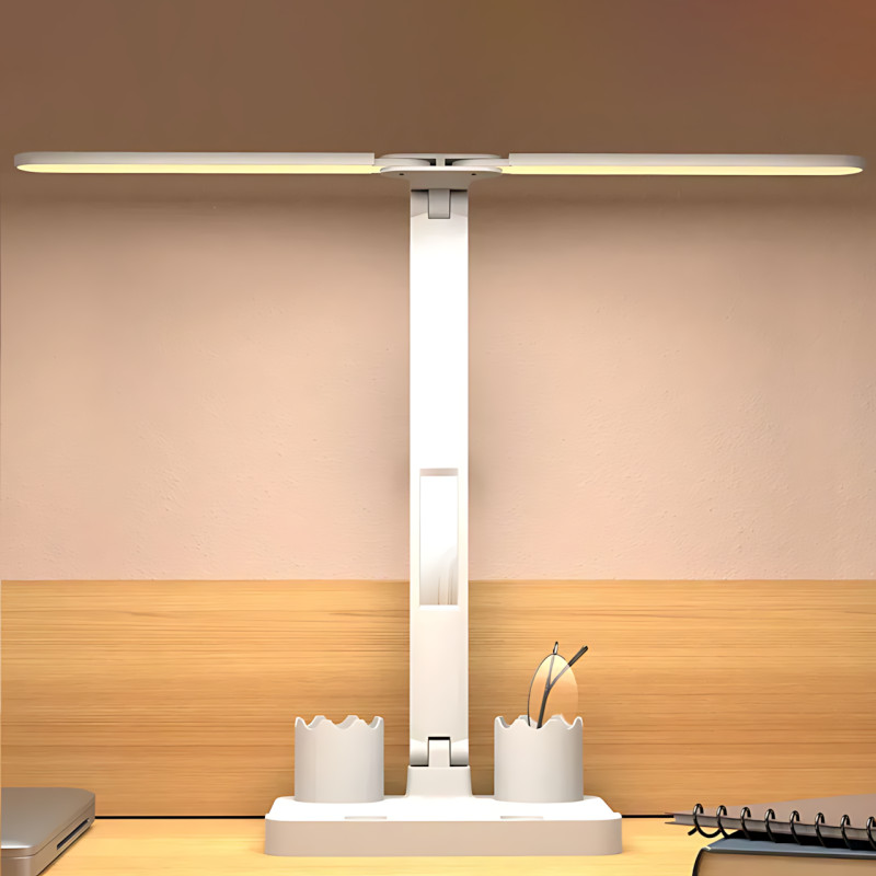 Настольная аккумуляторная LED-лампа с двумя плафонами, 7 Вт, 3 режима яркости, зарядка от USB, складная, с подставкой для ручек фото - 2