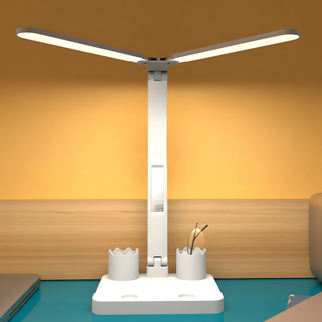 Настольная аккумуляторная LED-лампа с двумя плафонами, 7 Вт, 3 режима яркости, зарядка от USB, складная, с подставкой для ручек