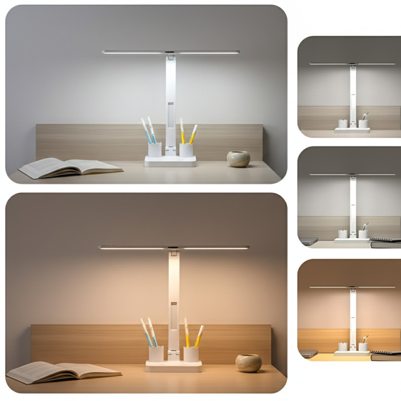 Настольная аккумуляторная LED-лампа с двумя плафонами, 7 Вт, 3 режима яркости, зарядка от USB, складная, с подставкой для ручек фото - 5