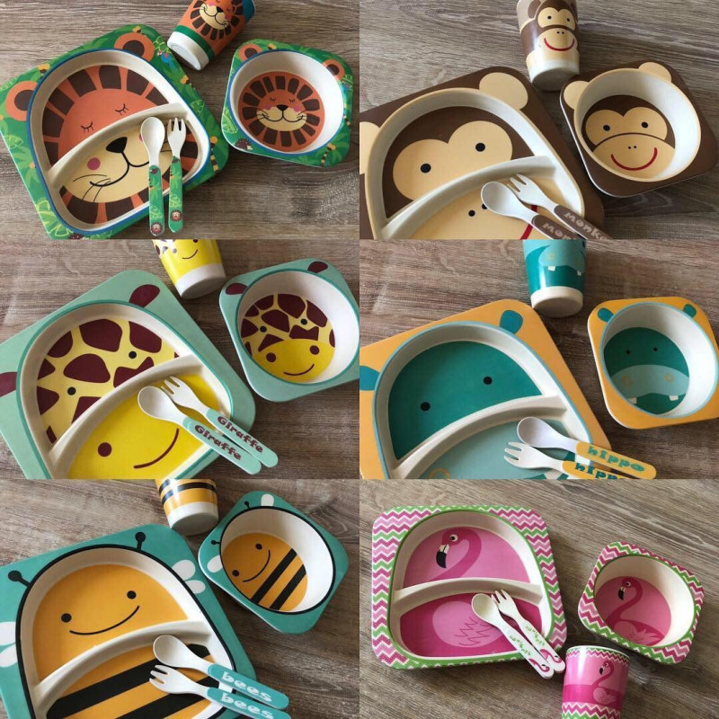 Набор детской бамбуковой посуды Elit LUX Baby 5 приборов, коллекция животных бегемот фото - 1