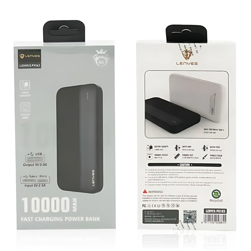 Power Bank LENYES PX163 10000 mAh с LED-индикацией, 2USB, универсальной зарядкой фото - 8