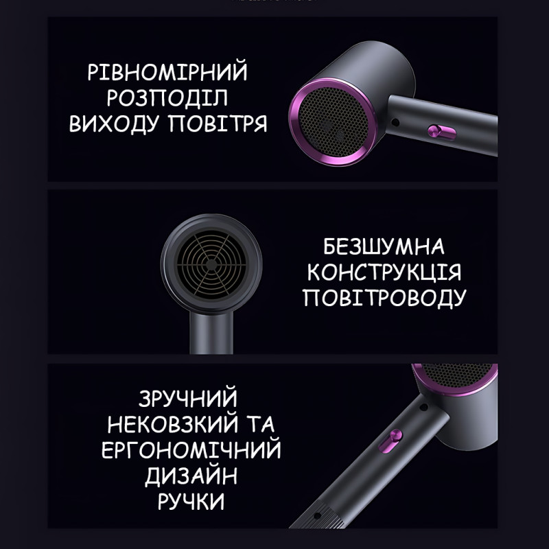Фен для волосся AIR DRYER LY-335, 2000 Вт, іонізація, холодне повітря, 3 температурні режими, концентратор, поворотний шнур фото - 6