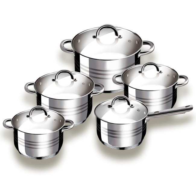 Набор посуды Grabdoff Stainless steel GR-203, 4 кастрюли+ ковшик, стеклянные крышки