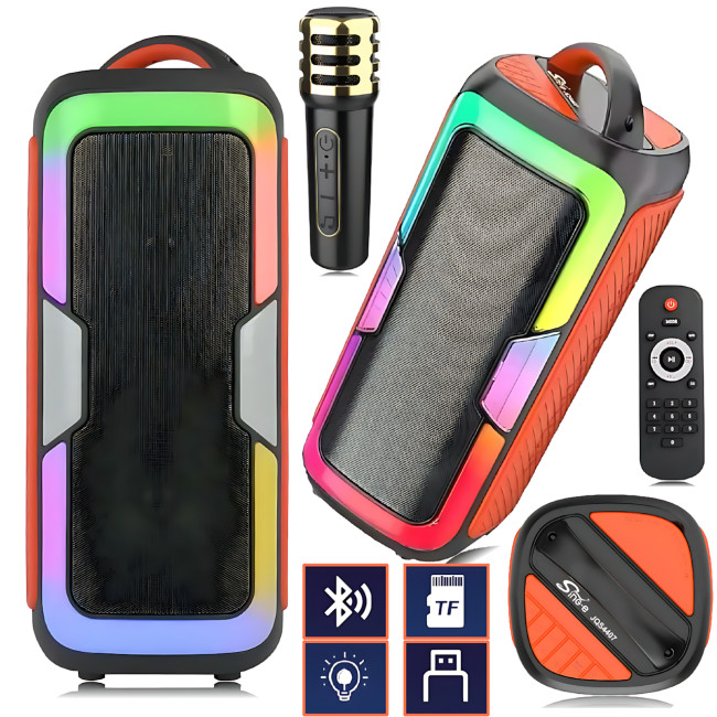 Портативная Bluetooth колонка JQS4407 с микрофоном, пультом и RGB-подсветкой