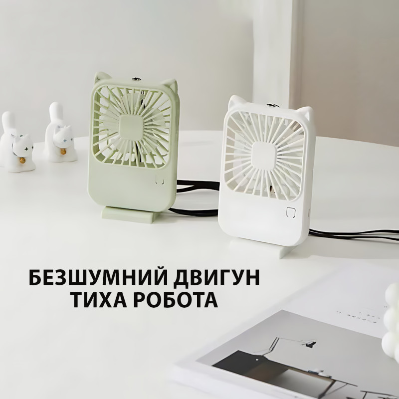 Компактный мини-вентилятор Fan AND064 с USB, 3 скорости, 5 лопастей, 500 мАч,  с подставкой для телефона фото - 4