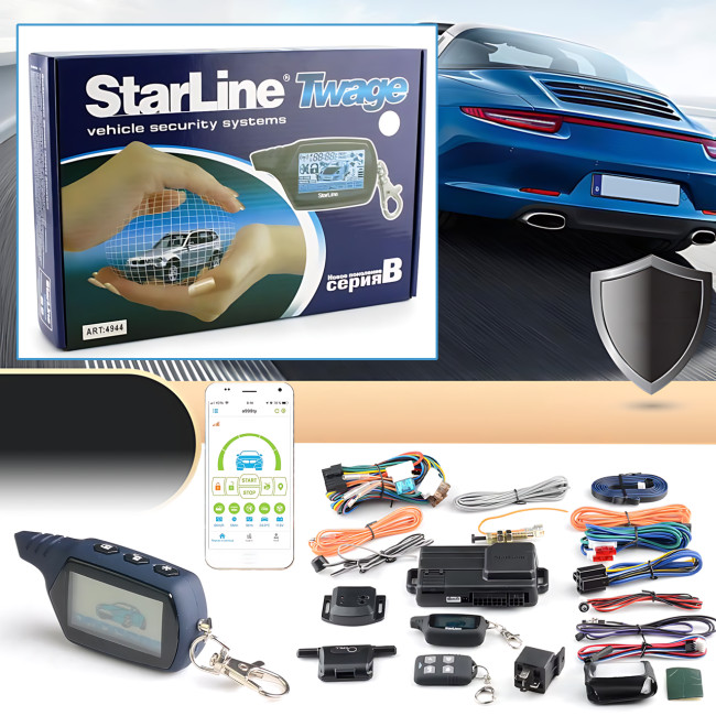 Автосигналізація CAR ALARM 2 WAY B9  з автозапуском, двостороннім зв'язком, РК-брелоком, дальність до 1200 м
