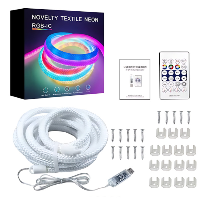 Неоновая пиксельная LED лента-шнур 5 м, SFK-30, WS2811, RGB 360°, IP67, с контроллером и пультом фото - 9