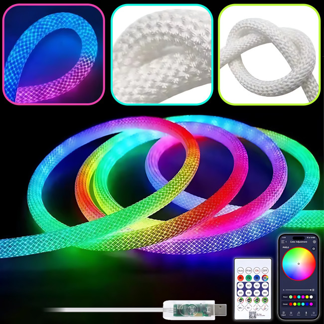 Неоновая пиксельная LED лента-шнур 5 м, SFK-30, WS2811, RGB 360°, IP67, с контроллером и пультом