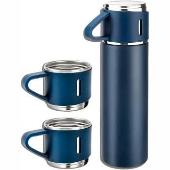 Термос с вакуумной изоляцией, Подарочный набор с 2 чашкам (500 мл )Vacuum flask set Синий