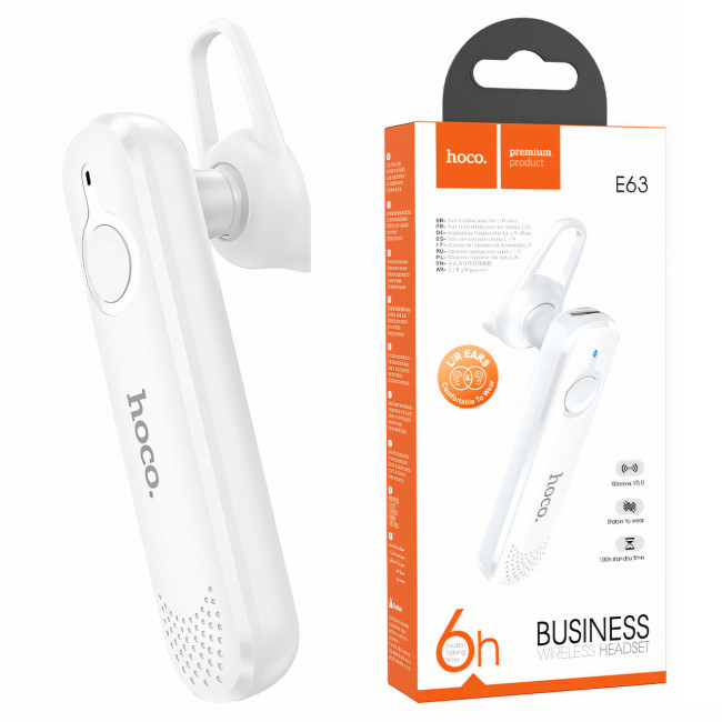 Bluetooth гарнітура HOCO E63, бездротова гарнітура хендсфри Diamond business BT зі звуковими підказками Білий