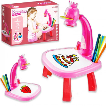Дитячий столик для малювання з проектором і фломастерами 24 деталі Projector painting Рожевий