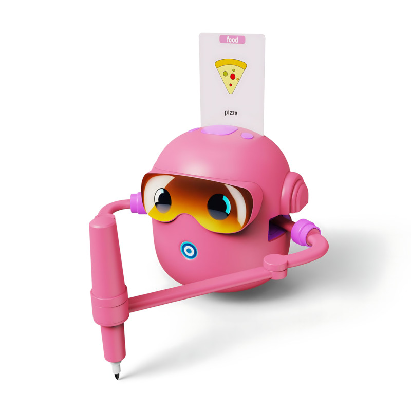 Интерактивный робот-художник для детей, умный робот для рисования с ИИ, 100 обучающих карточек, USB-зарядка, розовый фото - 3