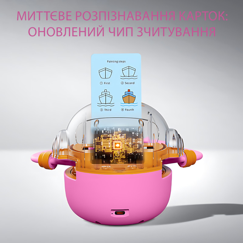 Интерактивный робот-художник для детей, умный робот для рисования с ИИ, 100 обучающих карточек, USB-зарядка, розовый фото - 7