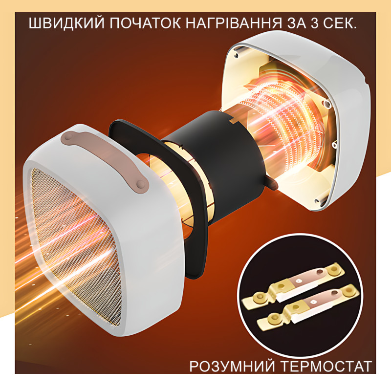 Портативный настольный мини нагреватель, тепловентилятор Wenguo 500W, 3 скорости, защита от перегрузки, желтый фото - 3